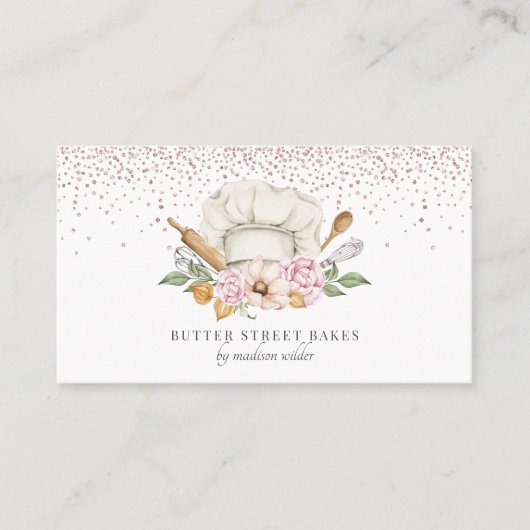 Bakkerij Pastry Chef Waterverf Chef Pet Glitter Visitekaartje (Voorkant)
