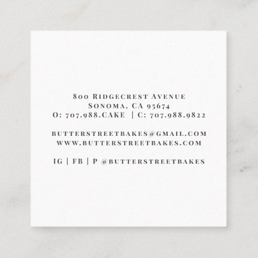 Bakkerij Pastry Chef Waterverf Chef Pet Vierkante Visitekaartje (Achterkant)