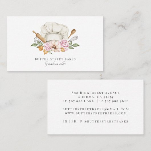 Bakkerij Pastry Chef Waterverf Chef Pet Visitekaartje (Voorkant / Achterkant)