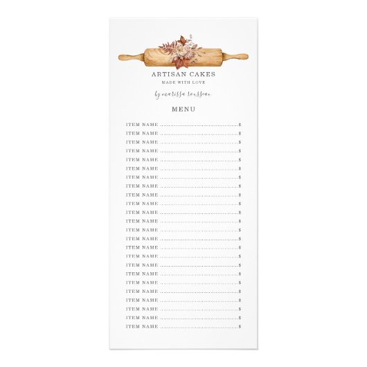 Bakkerij Pastry Chef Waterverf Floral Rolling Pin Reclamekaart (Voorkant)