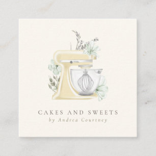 Bakkerij Pastry Chef Waterverf Mixer Cake Floral Vierkante Visitekaartje
