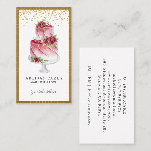 Bakkerij Pastry Chef Waterverf Roze goud Visitekaartje (Voorkant / Achterkant)