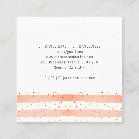 Bakkerij Pastry Chef Whimsical Waterverf Vierkante Visitekaartje (Achterkant)