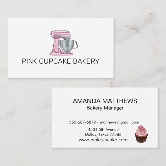 Bakkerij Pastry Cupcake Roze Mixer Visitekaartje (Voorkant / Achterkant)