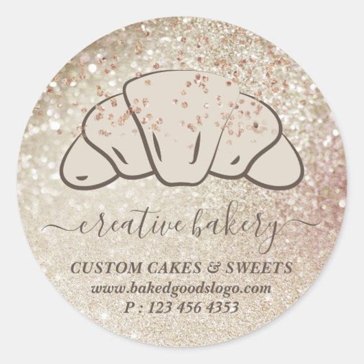 Bakkerij Pastry glitter sparkle croissant koekjes Ronde Sticker (Voorkant)