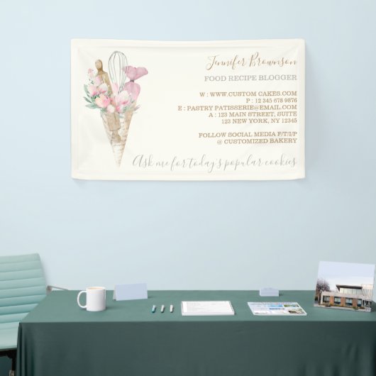 Bakkerij Pastry Roze Bloemen Boho Creatief Spandoek (Beurs)