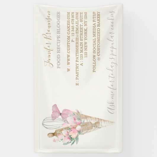 Bakkerij Pastry Roze Bloemen Boho Creatief Spandoek (Verticaal)