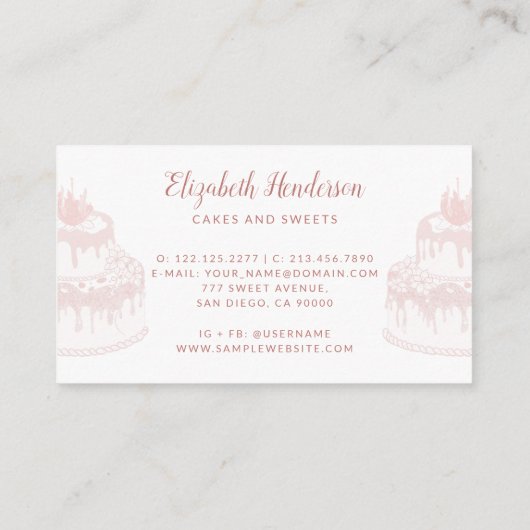 Bakkerij Pastry White Rose Gold Glitter Druppels C Visitekaartje (Achterkant)