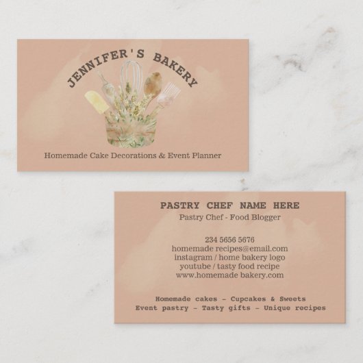 Bakkerij patisserie chef rustige logo schattig visitekaartje (Voorkant / Achterkant)
