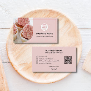 Bakkerij Patissier Aangepaste Logo Foto QR Roze Visitekaartje