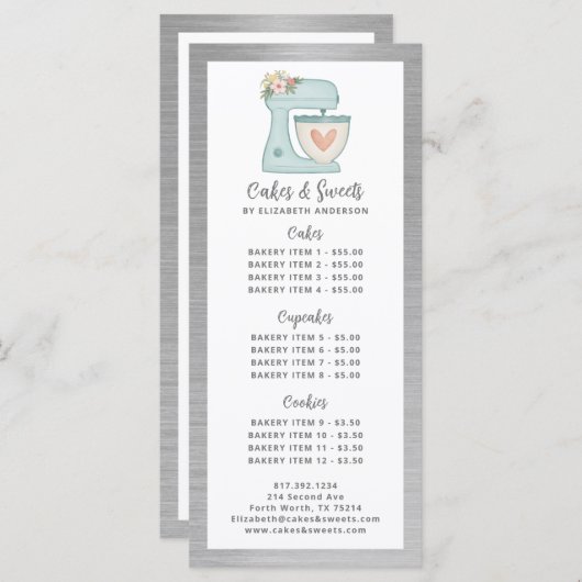 Bakkerij Patissier Dessertmenu Menu (Voorkant / Achterkant)