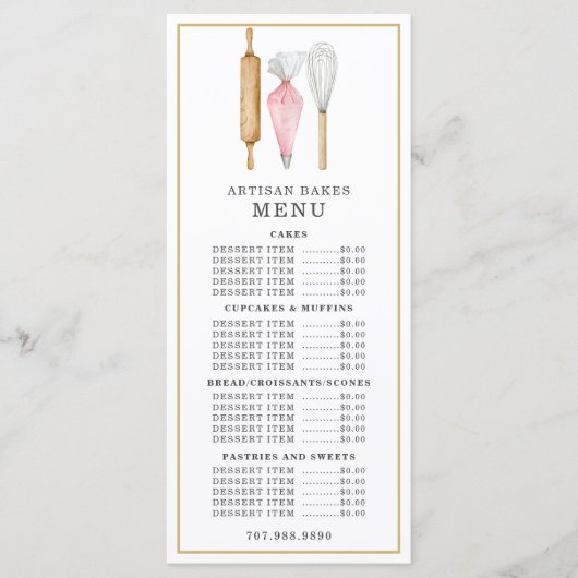 Bakkerij Patissier Waterverf Bakbenodigdheden Menu (Voorkant)