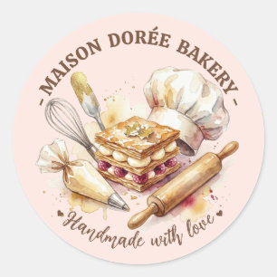 Bakkerij Patissier Waterverf Goud Bakken Catering Ronde Sticker
