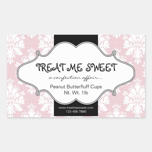 Bakkerij Product Label Pink Damask Rectangle 2 (Voorkant)