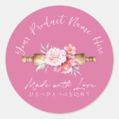 Bakkerij Product Label Rolling Pin Roze Bloemen (Voorkant)