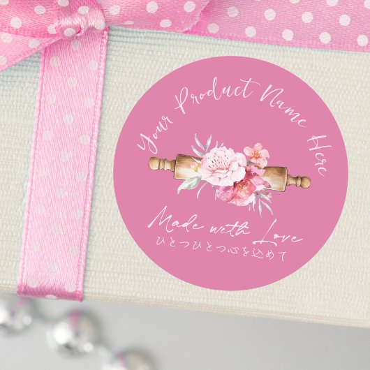Bakkerij Product Label Rolling Pin Roze Bloemen