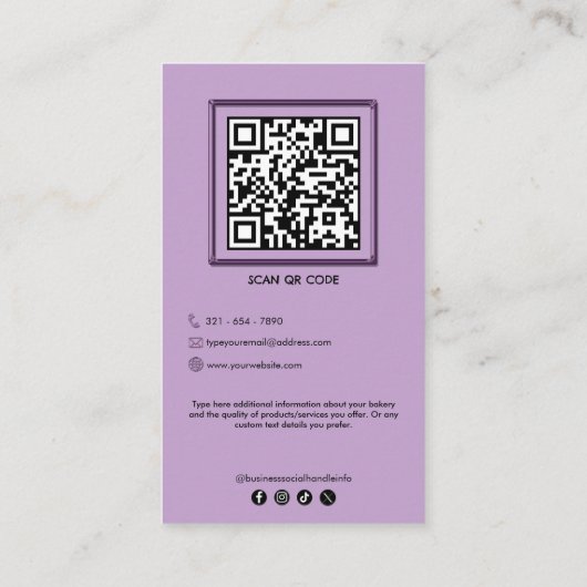 Bakkerij Professioneel Modern Paarse Instagram Visitekaartje (Achterkant)