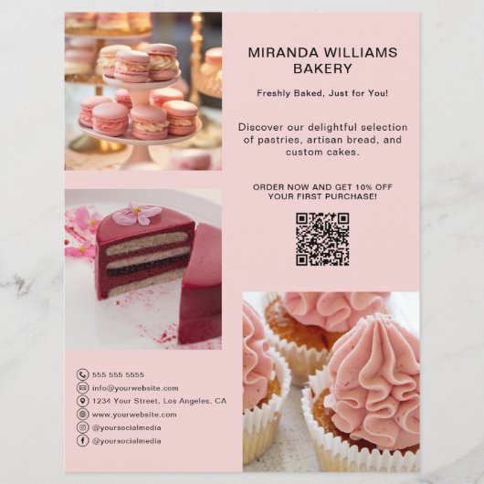 Bakkerij Promotie Foto Sociale Media QR Roze Flyer (Voorkant)