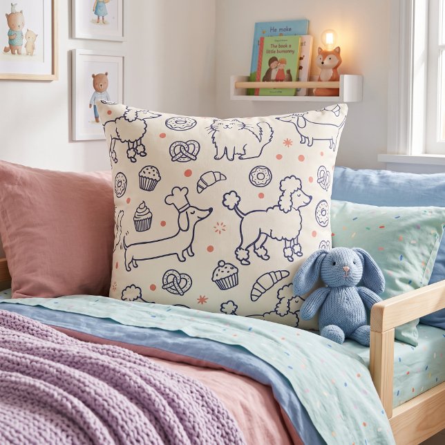 Bakkerij Puppies & Kitties Navy Kussen (Creator heeft geüpload)