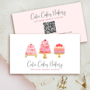 Bakkerij QR-code 3 Blush Roze Cakes Gebak Chef Sch Visitekaartje