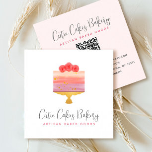 Bakkerij QR-code Roze Paarse Cake Gebak Chef Moder Vierkante Visitekaartje