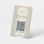 Bakkerij QR Code Scan Menu Gold Cake Glitter Drive Reclamebord Met Voetstuk (Voorkant)
