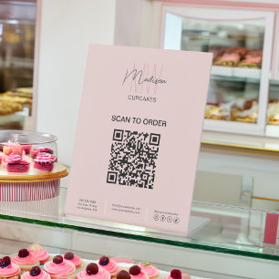 Bakkerij QR Scan Bestel Monogram Logo Zakelijk Reclamebord Met Voetstuk