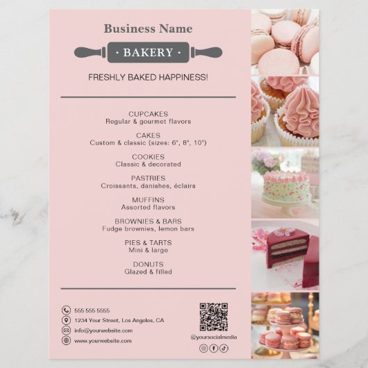 Bakkerij Rolling Pin Foto QR Roze Flyer (Voorkant)