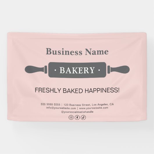 Bakkerij Rolling Pin Pink Business Spandoek (Horizontaal)
