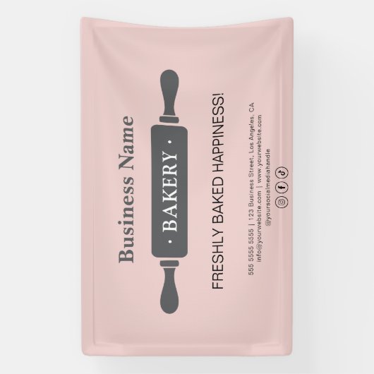 Bakkerij Rolling Pin Pink Business Spandoek (Verticaal)