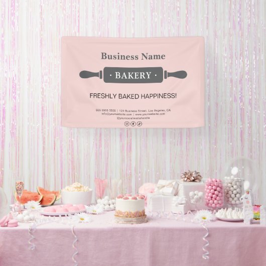 Bakkerij Rolling Pin Pink Business Spandoek (Feest)