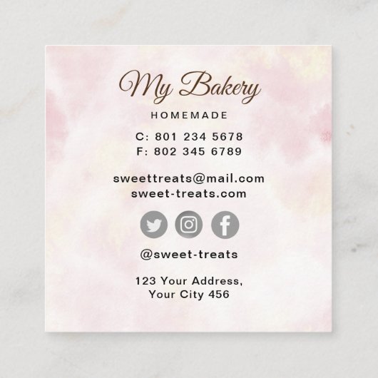 Bakkerij Rolling Pin Vierkante Visitekaartje (Achterkant)