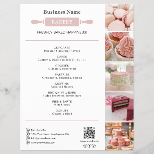Bakkerij Rolling White en Pin Foto QR Roze Flyer (Voorkant)