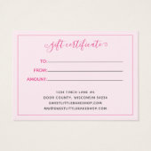 Bakkerij Roze Bevroren Bedrijfs Gift Certificaat Visitekaartje (Achterkant)