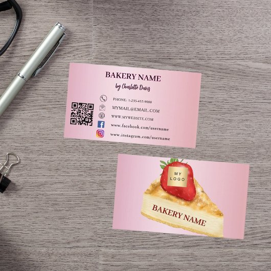 Bakkerij roze cake gebak QR code logo Visitekaartje