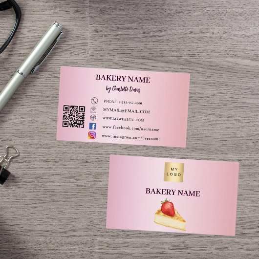 Bakkerij roze cake gebak QR code logo Visitekaartje