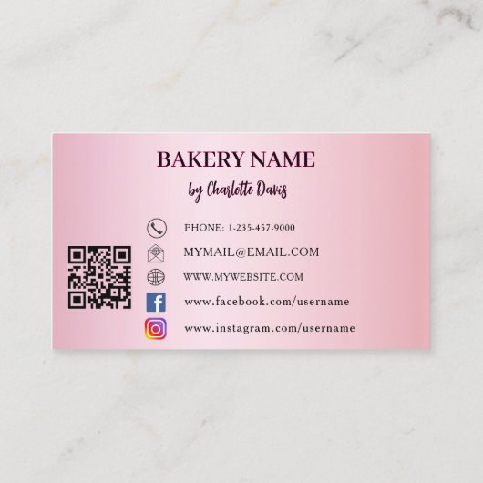Bakkerij roze cake gebak QR code logo Visitekaartje (Achterkant)