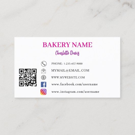 Bakkerij roze cupcakes gebak QR code logo Visitekaartje (Achterkant)