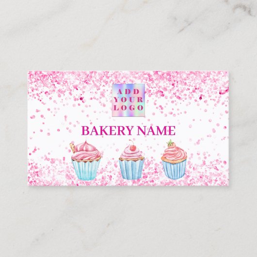 Bakkerij roze cupcakes gebak QR code logo Visitekaartje (Voorkant)