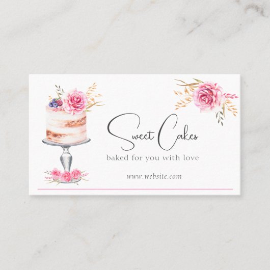 Bakkerij Roze Elegant Waterverf Visitekaartje (Voorkant)