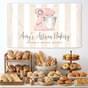 Bakkerij Roze Keuken Staande Mixer Beige Strepen Spandoek
