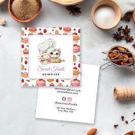 Bakkerij Roze Kitten Chef Vierkante Visitekaartje