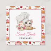 Bakkerij Roze Kitten Chef Vierkante Visitekaartje (Voorkant)
