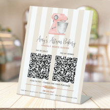 Bakkerij Roze Mixer 2 QR Code Beige Strepen Betaal
