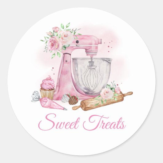 Bakkerij roze mixer ronde sticker (Voorkant)