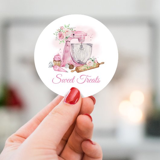 Bakkerij roze mixer ronde sticker
