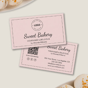 Bakkerij Roze Modern Logo QR Sociale Media Iconen Visitekaartje