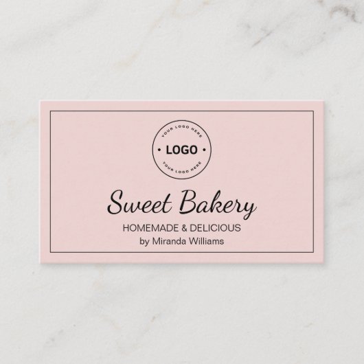 Bakkerij Roze Moderne Logo QR Social Media Icons Visitekaartje (Voorkant)