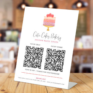 Bakkerij Roze Paarse Cake Dessert 2 QR Code Betaal Reclamebord Met Voetstuk