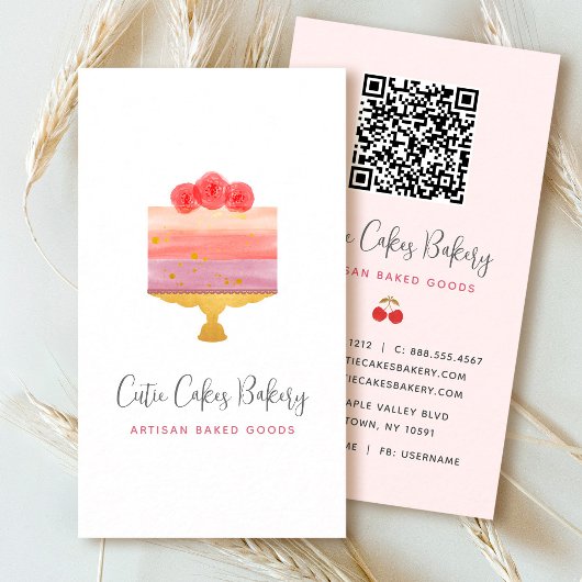 Bakkerij Roze Paarse Cake QR Code Gebak Chef Moder Visitekaartje